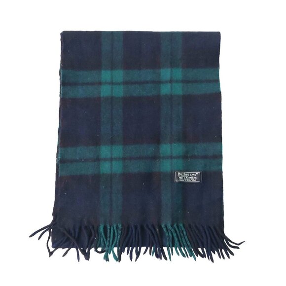 Burberry Other - Vintage Burberry Navy Blue Green Plaid Fall Winter Luxury Outdoor Scarf Scarves